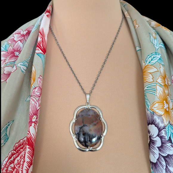 Vintage Moss Agate Pendant Necklace 18" - Picture 2 of 4